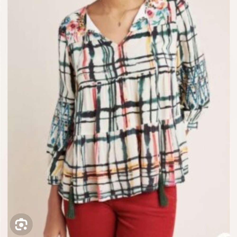 Anthropologie Vibrant Floral Embroidered Top